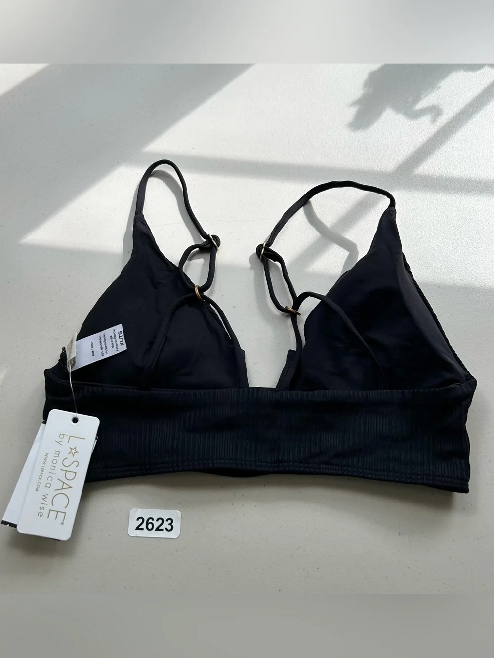 L*Space LSPACE Pointelle Rib Siren Bikini Top Womens Size XL Black NWT